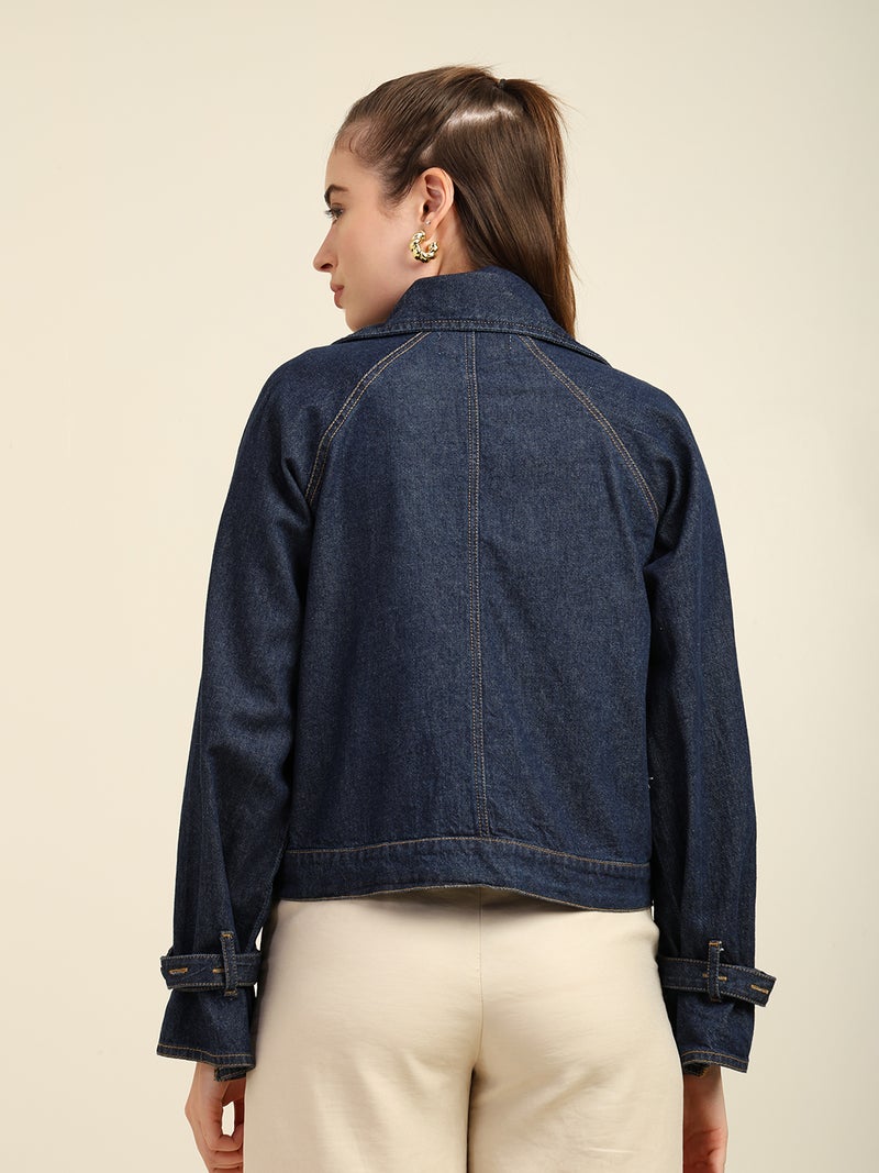 7OUNCE Denim Trench Jacket for Women - Dark Blue - Image 5